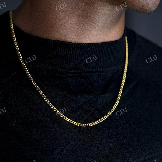 Classic 3MM Yellow Gold Miami Micro Cuban Link Chain For Men