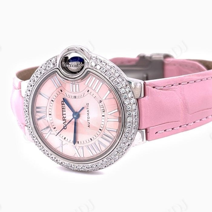 Cartier Pink Dial Custom Diamond Watch For Women customdiamjewel