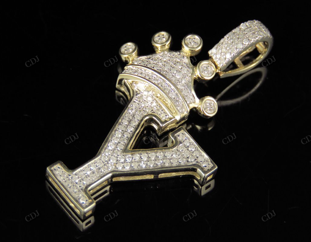 1.5" 10K Solid Gold Real Diamond Crown Initial 'Y' Letter Pendant CustomDiamJewel