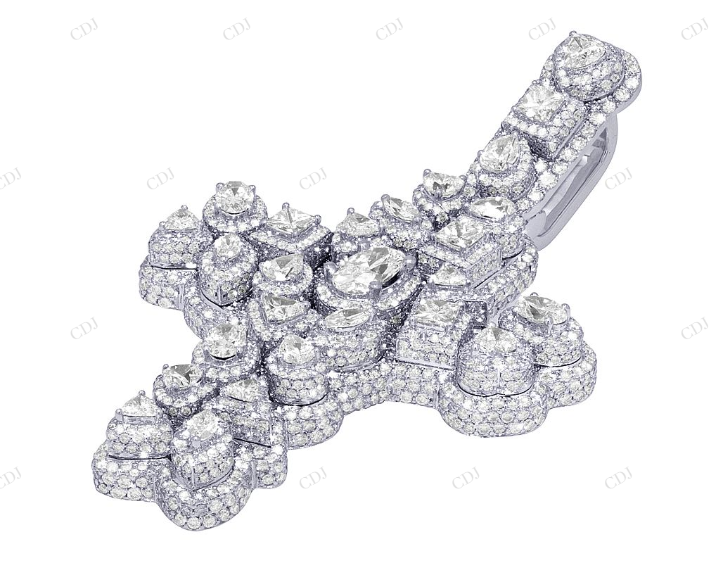 2.8 Inch Lab Grown Diamond Cross Pendant in 10K White Gold Hip Hop Pendent CustomDiamJewel