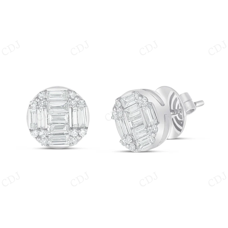 Baguette And Round Moissanite Diamond Stud Earrings Stud earrings CustomDiamJewel