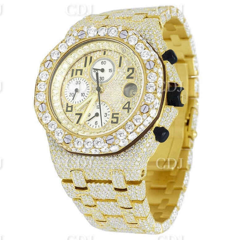 Full Yellow AP Chrono Bling Iced Out Watch customdiamjewel