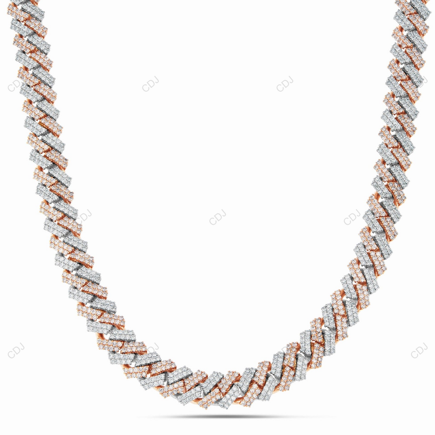 Two Tone Moissanite 2 Row Cuban Chain For Mens CustomDiamJewel