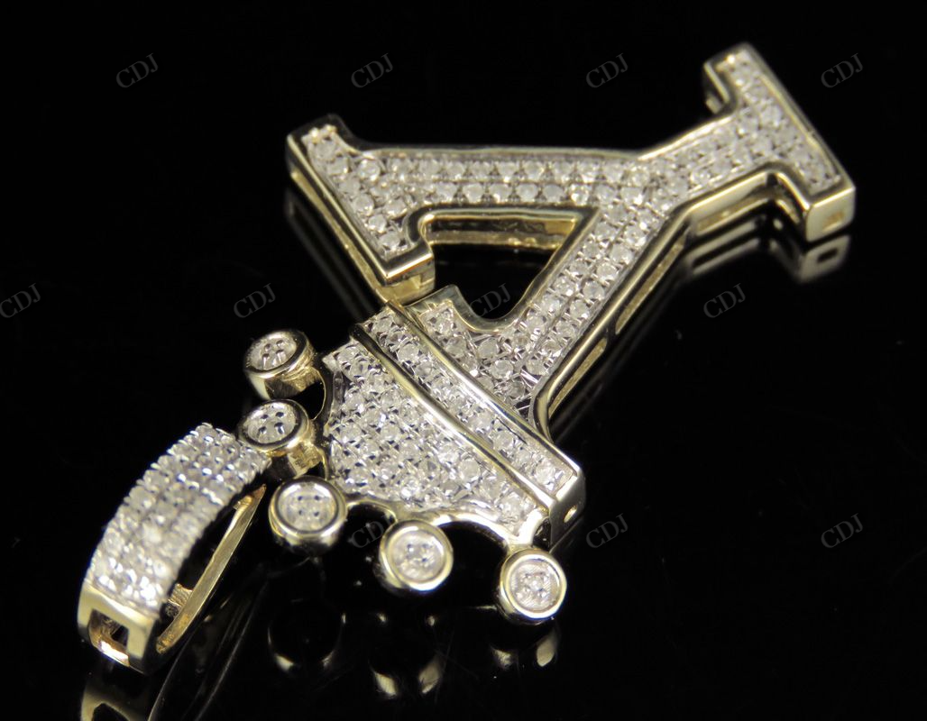 1.5" 10K Solid Gold Real Diamond Crown Initial 'Y' Letter Pendant CustomDiamJewel