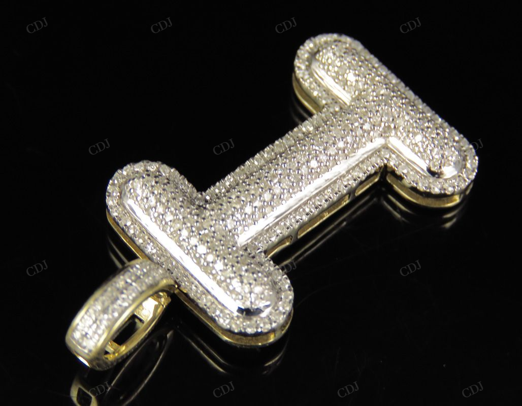 1.5" 0.75 CTW 10K Gold Natural Diamond Initial I Letter Pendant CustomDiamJewel
