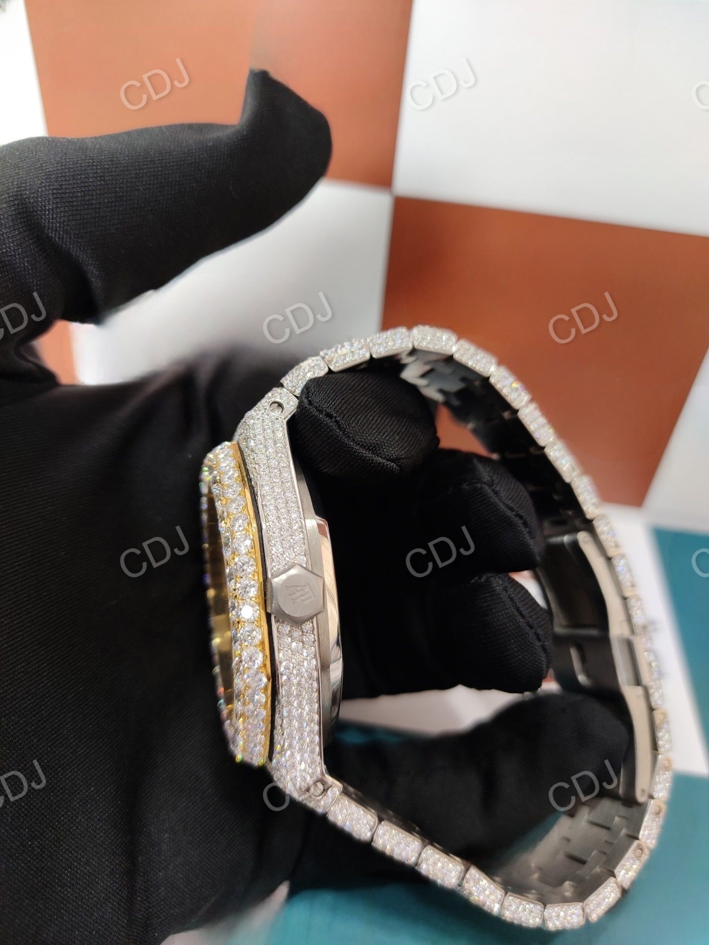 Yellow White Fully Ice Out Automatic Movement Moissanite Diamond Watch customdiamjewel