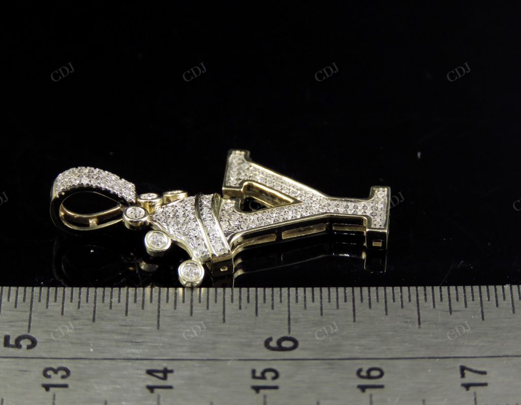 1.5" 10K Solid Gold Real Diamond Crown Initial 'Y' Letter Pendant CustomDiamJewel