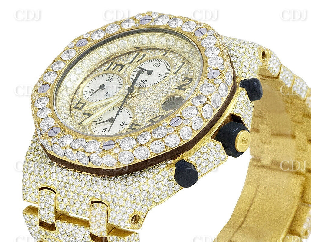 Full Yellow AP Chrono Bling Iced Out Watch customdiamjewel