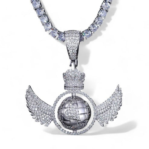 Hip Hop Custom Handmade Diamond World Power Pendant hip hop jewelry CustomDiamJewel