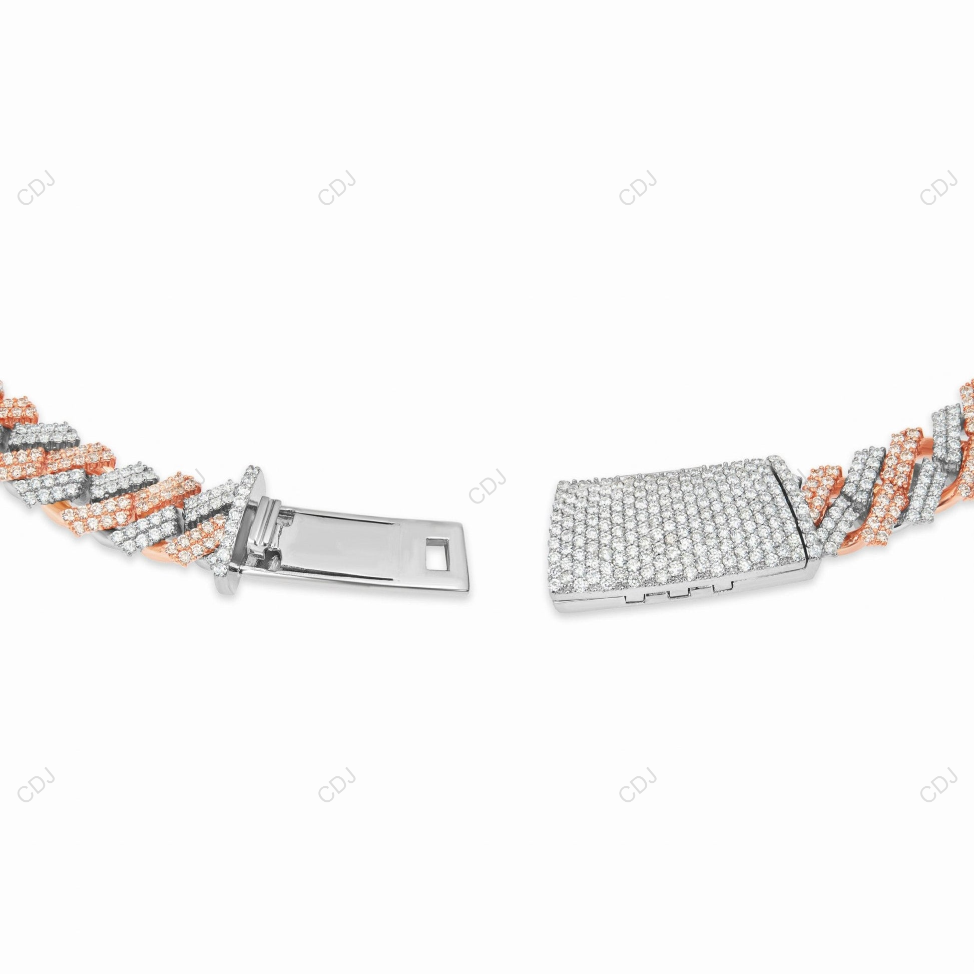Two Tone Moissanite 2 Row Cuban Chain For Mens CustomDiamJewel