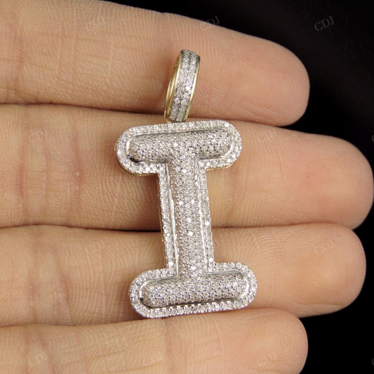 1.5" 0.75 CTW 10K Gold Natural Diamond Initial I Letter Pendant CustomDiamJewel