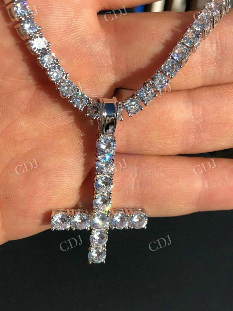 Lab Grown Diamond Inverted Cross Pendant  customdiamjewel   