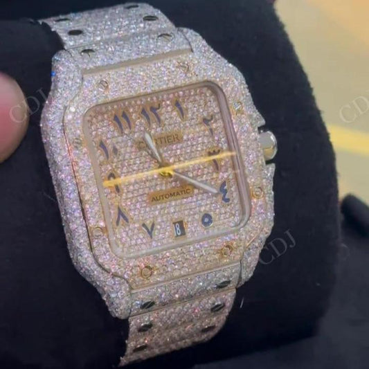 Luxury Piece Two Tone Lab Grown Diamond Hip Hop Arabic Santos Watch hip hop jewelry CustomDiamJewel