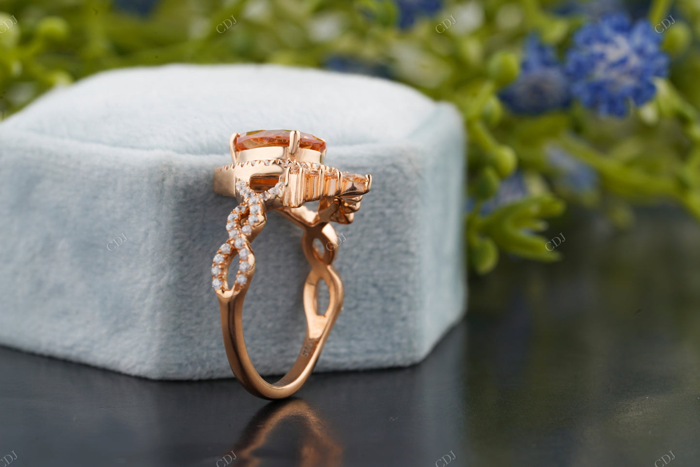 Orange Sapphire Halo Moissanite Engagement Ring