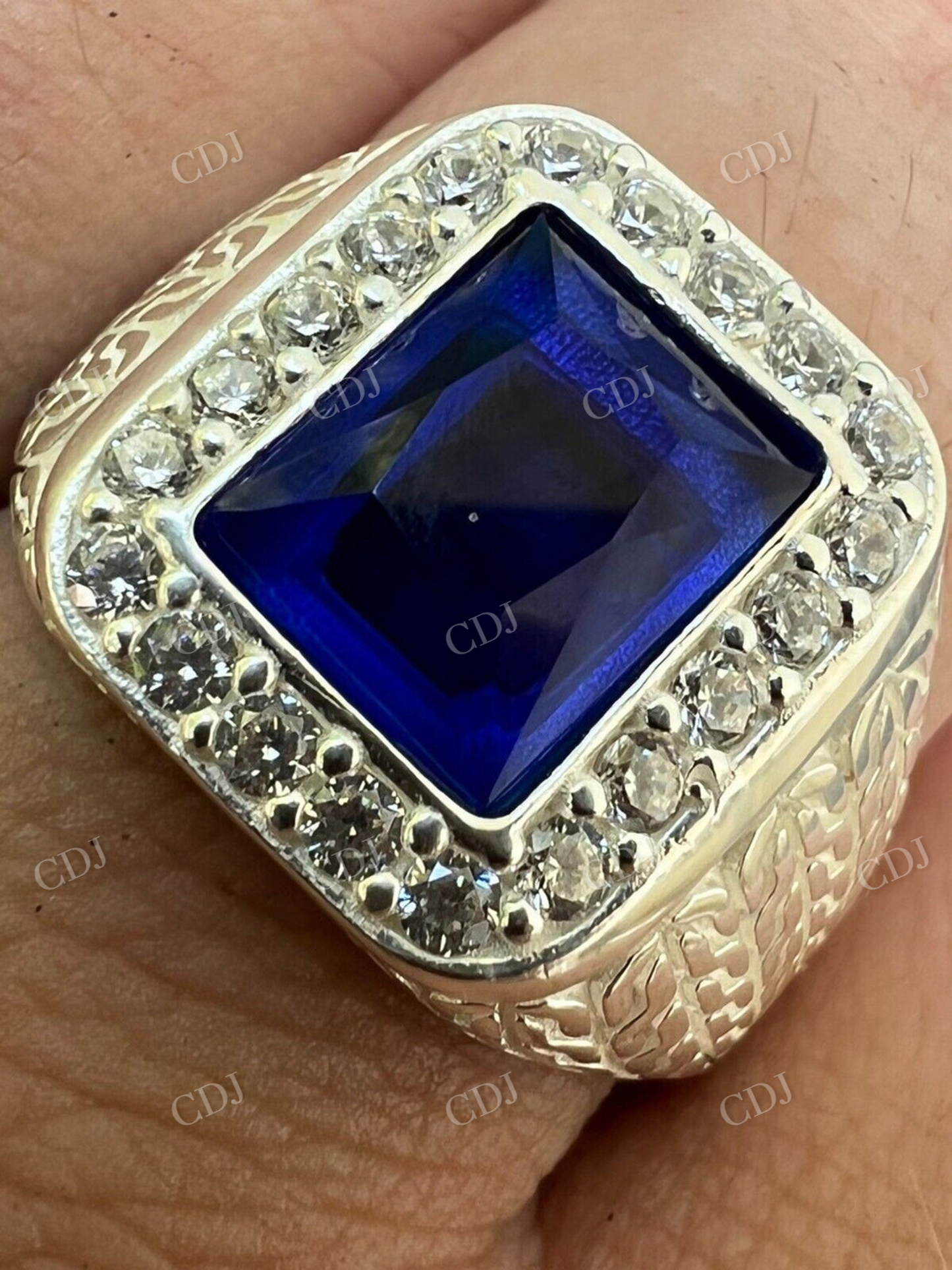 Blue Sapphire Diamond Halo Hip Hop Ring  customdiamjewel   