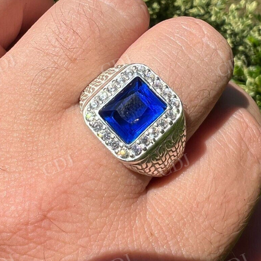 Blue Sapphire Diamond Halo Hip Hop Ring  customdiamjewel   
