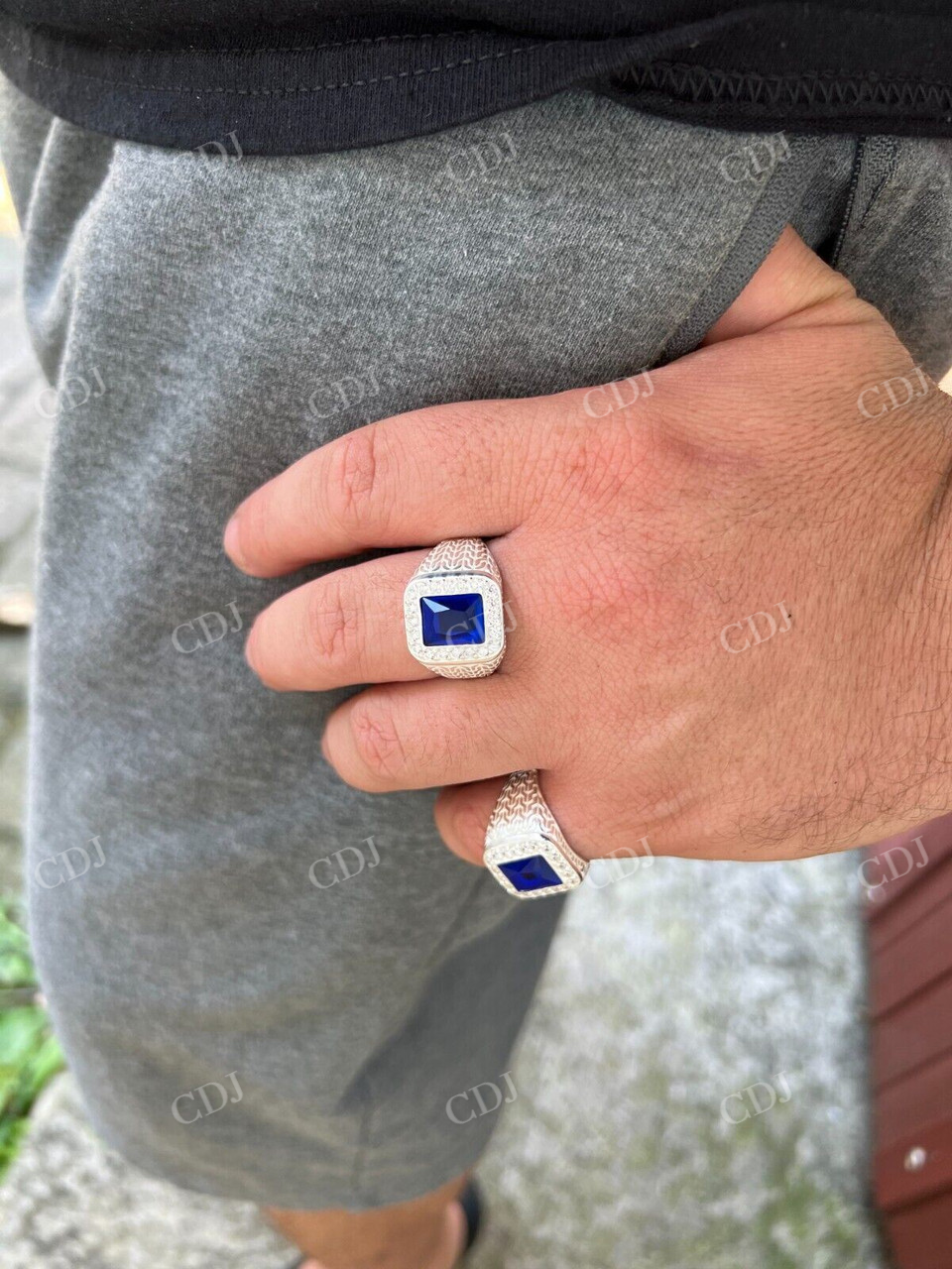 Blue Sapphire Diamond Halo Hip Hop Ring  customdiamjewel   