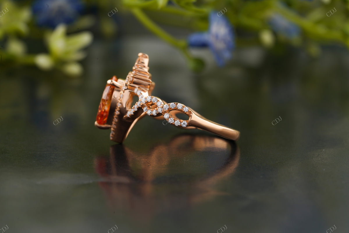 Orange Sapphire Halo Moissanite Engagement Ring
