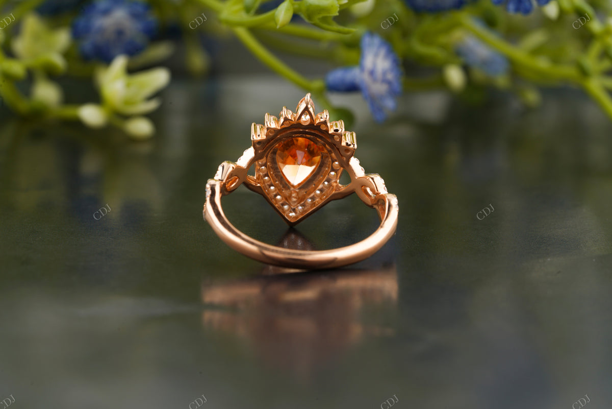 Orange Sapphire Halo Moissanite Engagement Ring