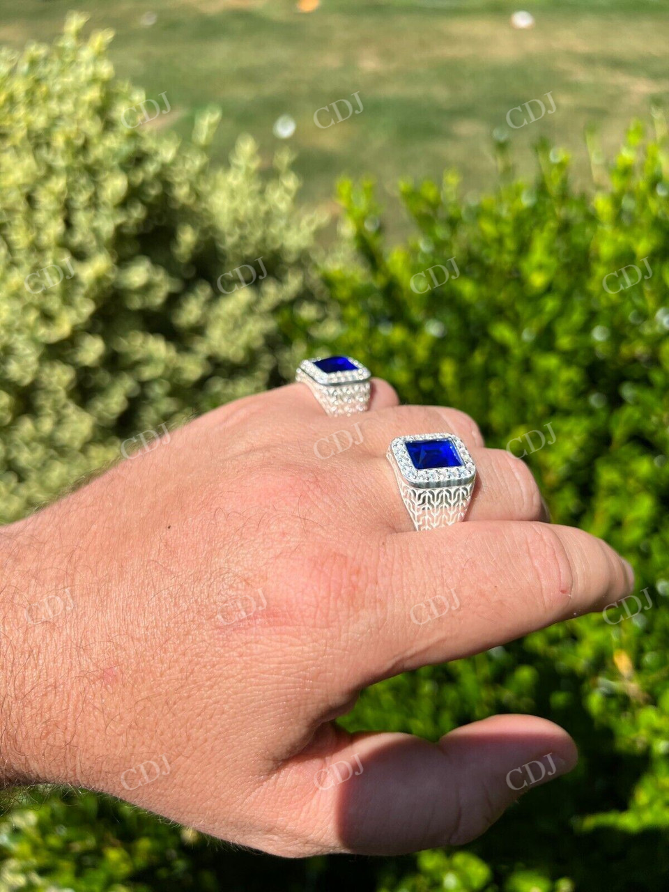 Blue Sapphire Diamond Halo Hip Hop Ring  customdiamjewel   