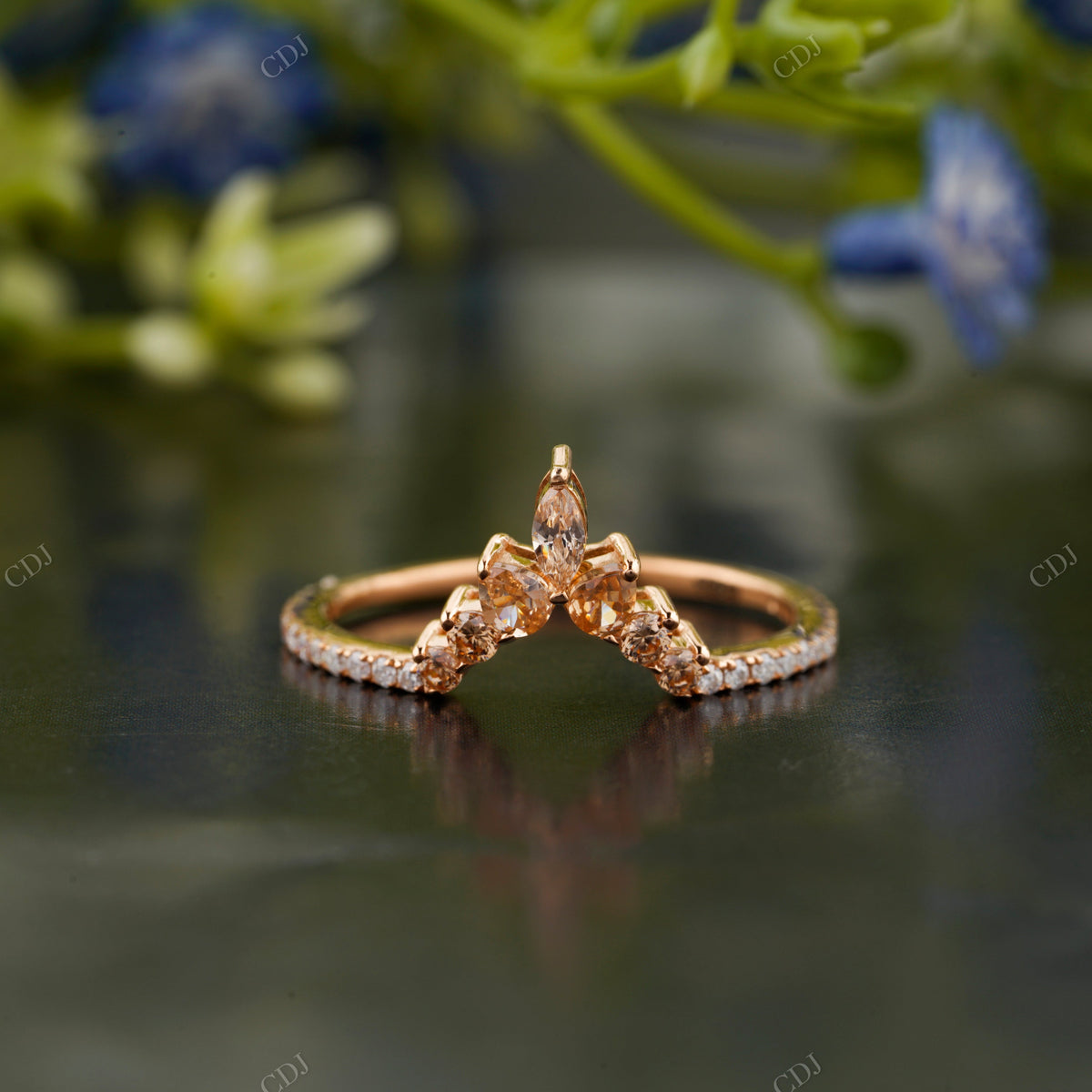 Marquise Moissanite Orange Sapphire Ring