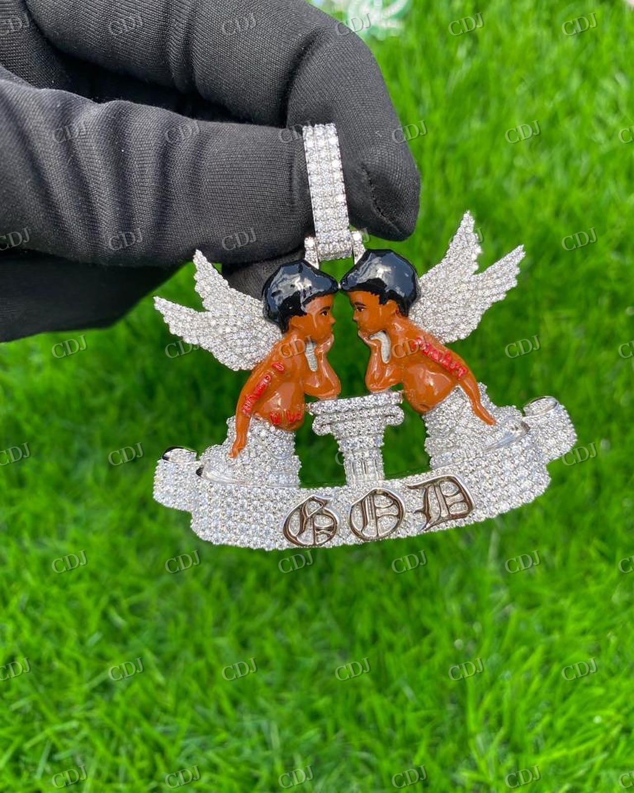 Luxury Custom 925 Silver Enamel Angel Pendant hip hop jewelry customdiamjewel   