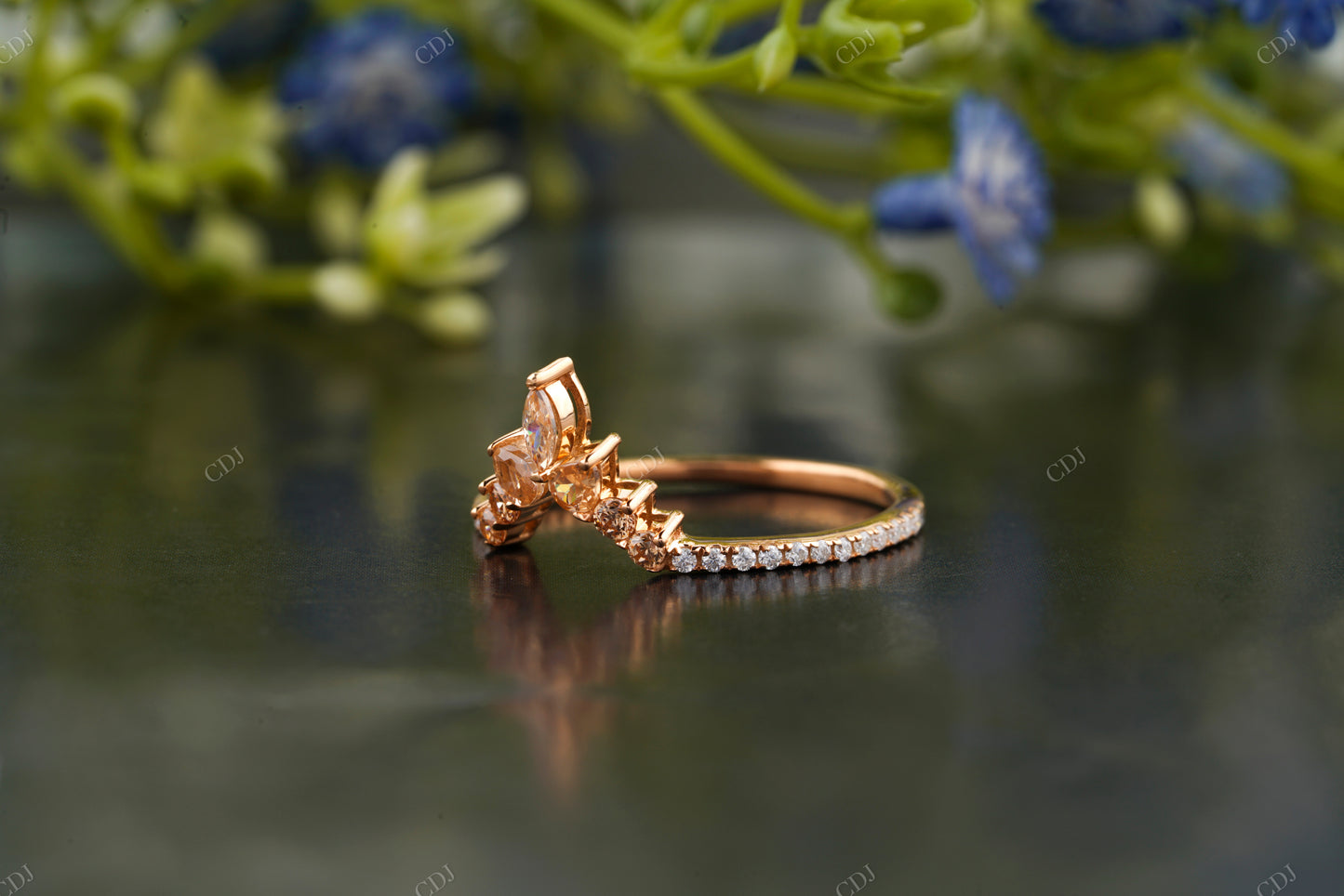 Marquise Moissanite Orange Sapphire Ring