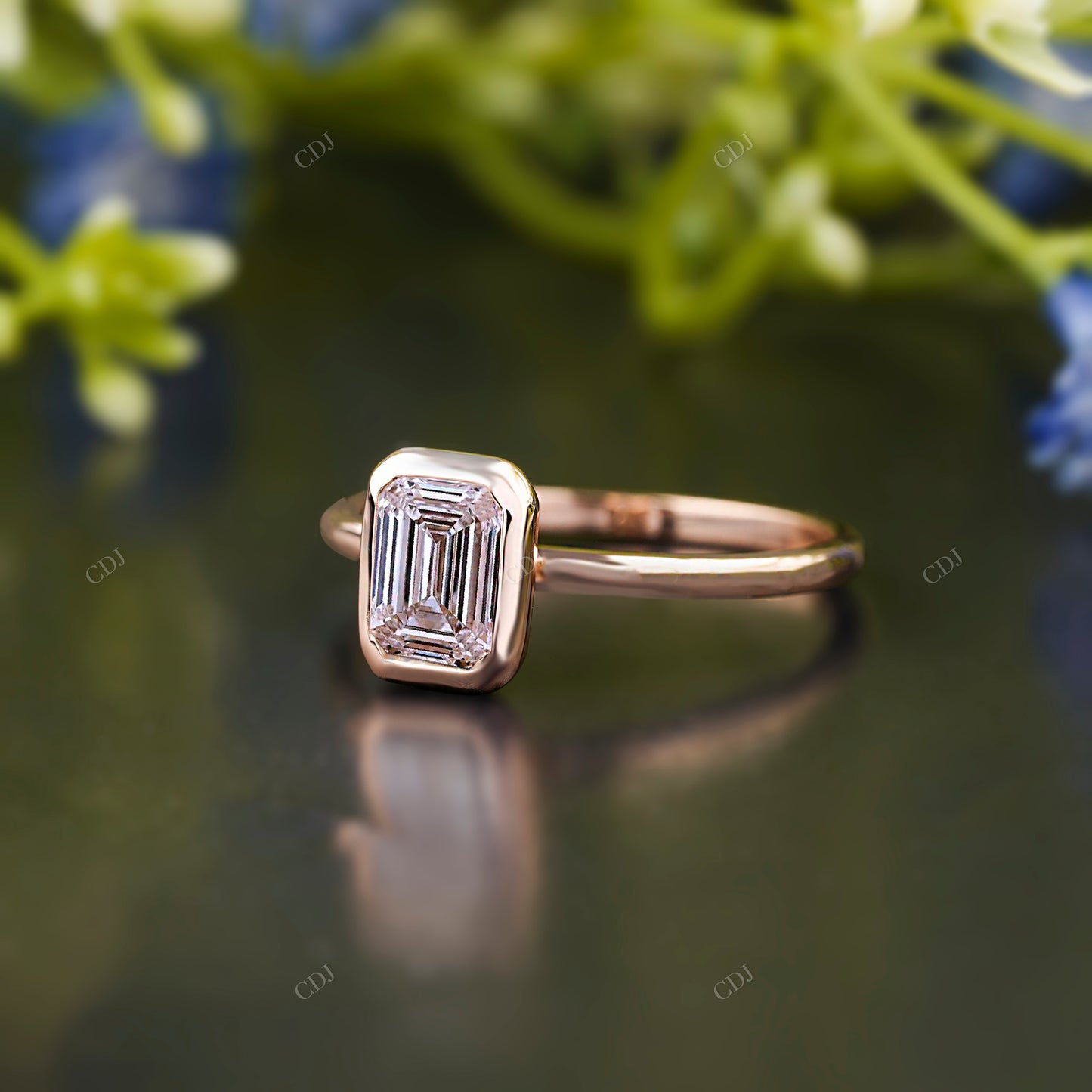 Emerald Lab-Grown Diamond Bezel Ring