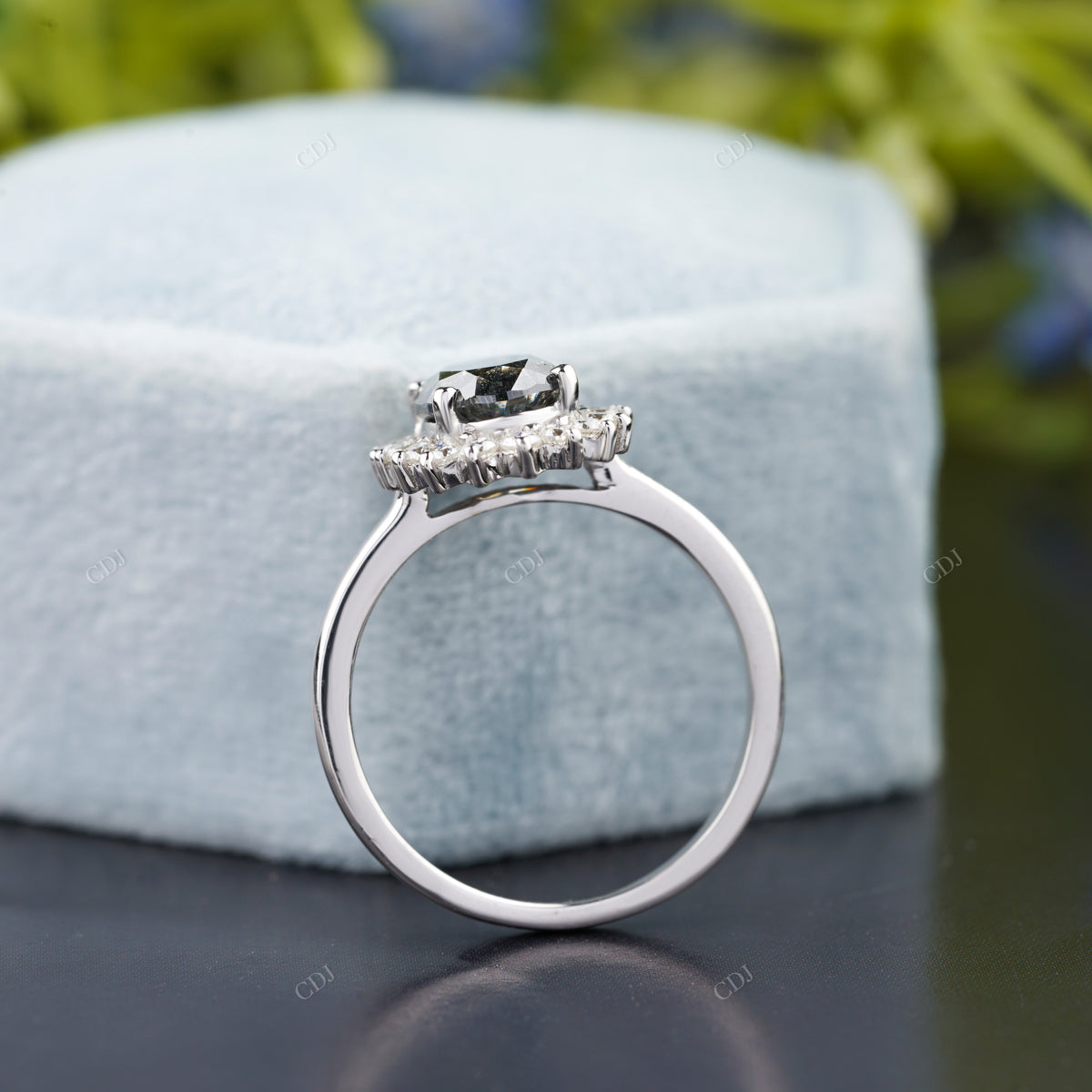 Oval Moissanite Diamond Floral Halo Ring