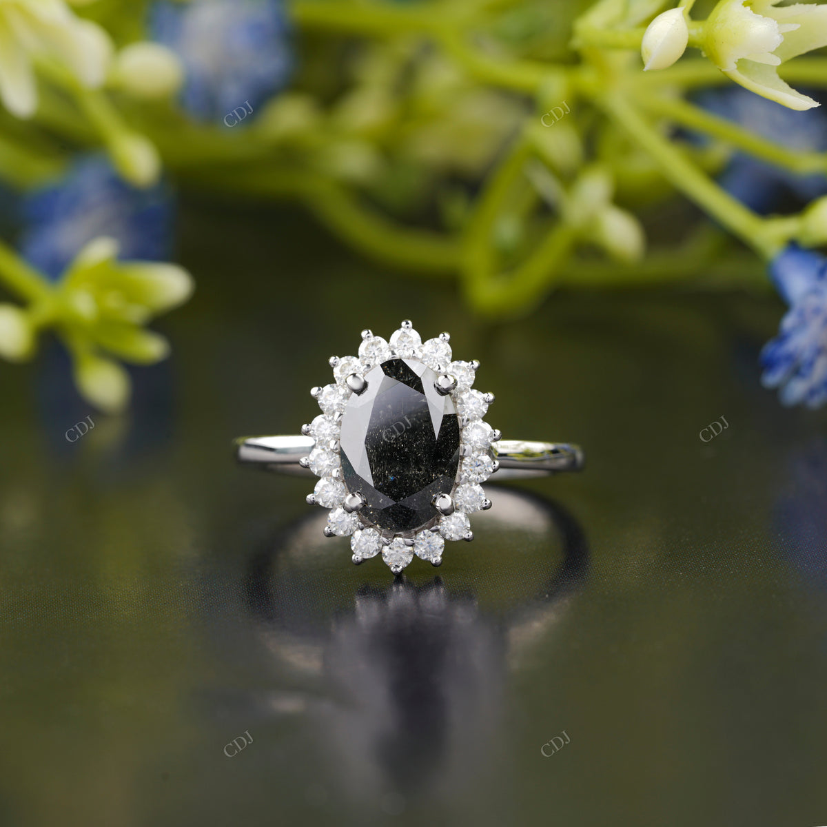 Oval Moissanite Diamond Floral Halo Ring