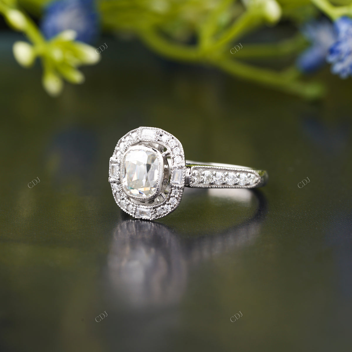 Lab-Grown Diamond cushion Halo Ring