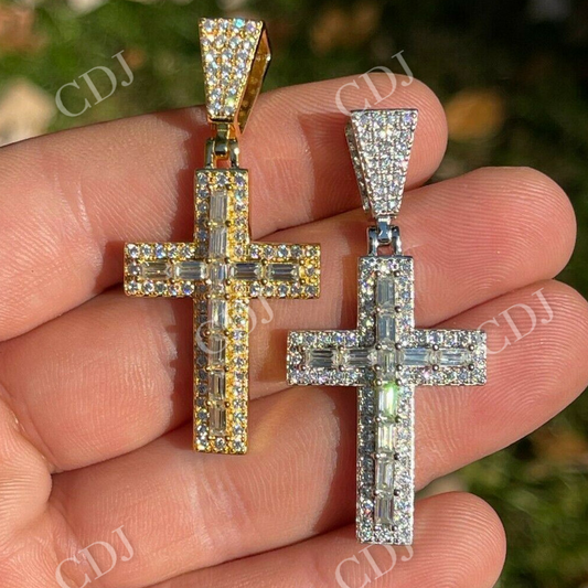 Baguette Cut Moissanite Cross Pendant  customdiamjewel   