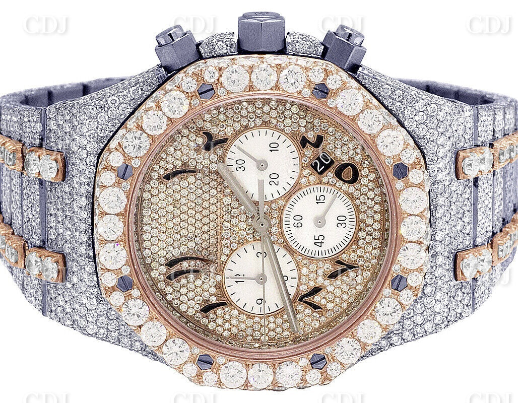 Two Tone Rose Gold Plated Moissanite Watch For Men customdiamjewel