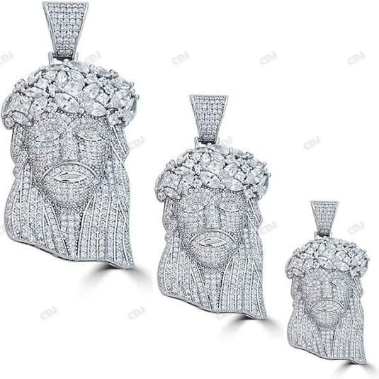 Fully Iced Out Sterling Silver Jesus Piece Pendant hip hop jewelry CustomDiamJewel