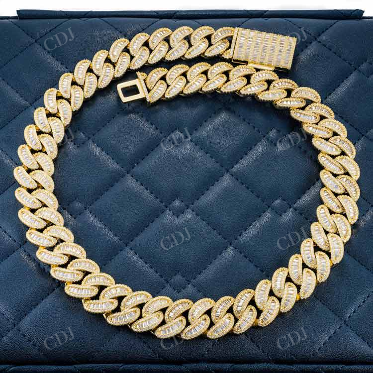 Baguette Diamond Yellow Gold Plated Cuban Chain hip hop jewelry customdiamjewel   