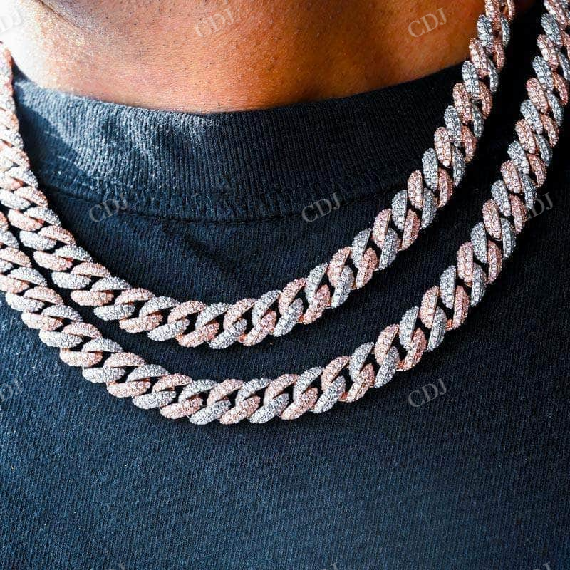 10MM Two Tone Cuban Link Choker In 18K Rose Gold & White Gold Chain Necklace  customdiamjewel   