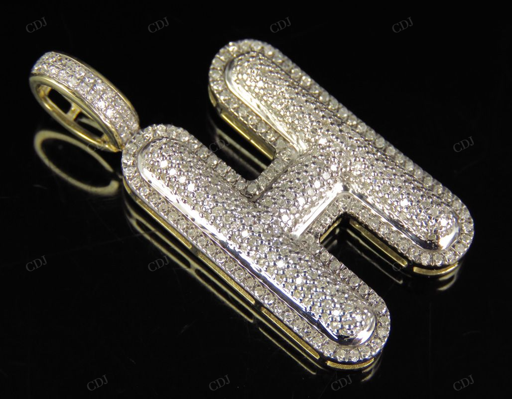 1.5" 1 CTW 10K Gold Real Diamond Initial H Letter Pendant CustomDiamJewel