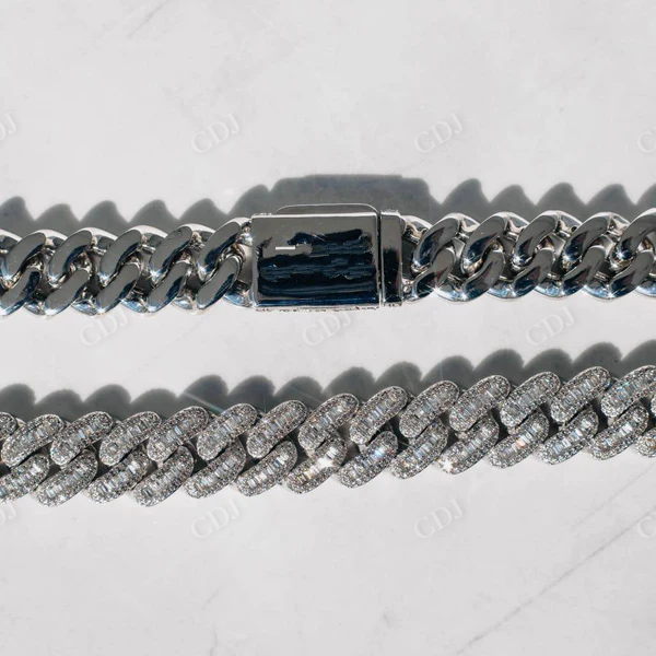 Baguette Cut Diamond Iced Out Cuban Chain Necklace  customdiamjewel   