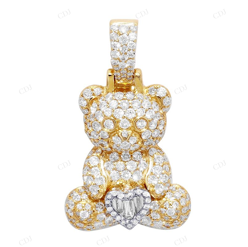 1.23 CTW Silver Moissanite Daily Wear Teddy Bear Pendant CustomDiamJewel