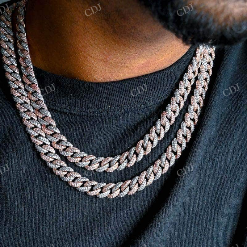 10MM Two Tone Cuban Link Choker In 18K Rose Gold & White Gold Chain Necklace  customdiamjewel   