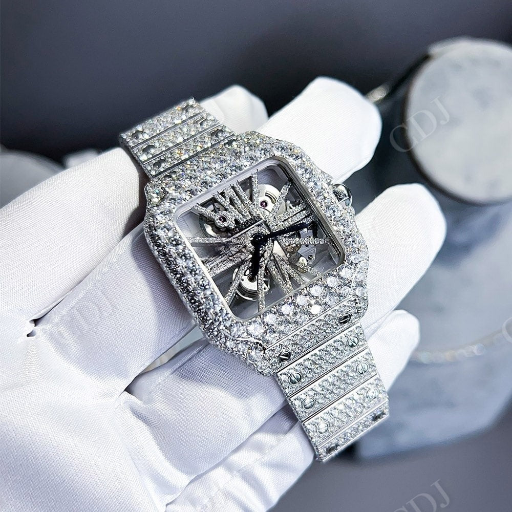 Cartier Skeleton Moissanite Diamond Men's Watch customdiamjewel