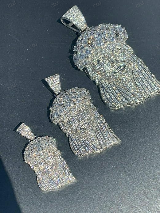 Fully Iced Out Sterling Silver Jesus Piece Pendant hip hop jewelry CustomDiamJewel