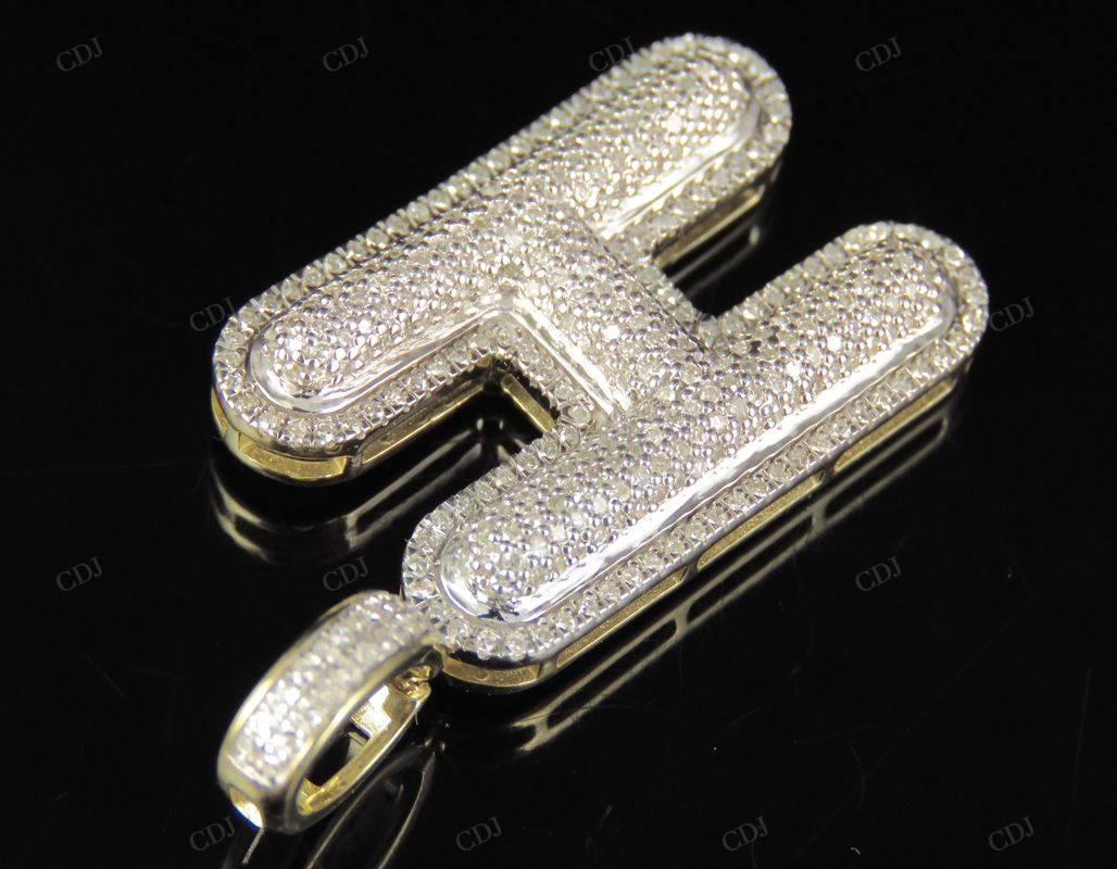 1.5" 1 CTW 10K Gold Real Diamond Initial H Letter Pendant CustomDiamJewel