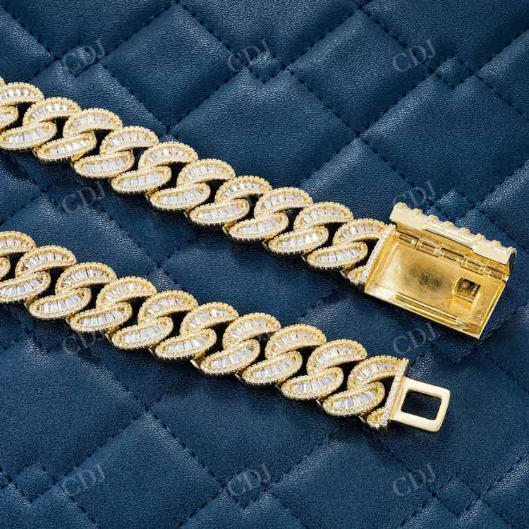 20MM Baguette Miami Cuban Link Chain In Yellow Gold hip hop jewelry customdiamjewel   