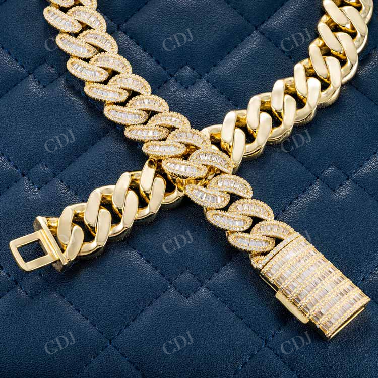 20MM Baguette Miami Cuban Link Chain In Yellow Gold hip hop jewelry customdiamjewel   