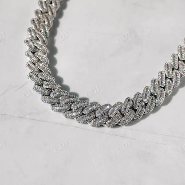 Baguette Cut Diamond Iced Out Cuban Chain Necklace  customdiamjewel   