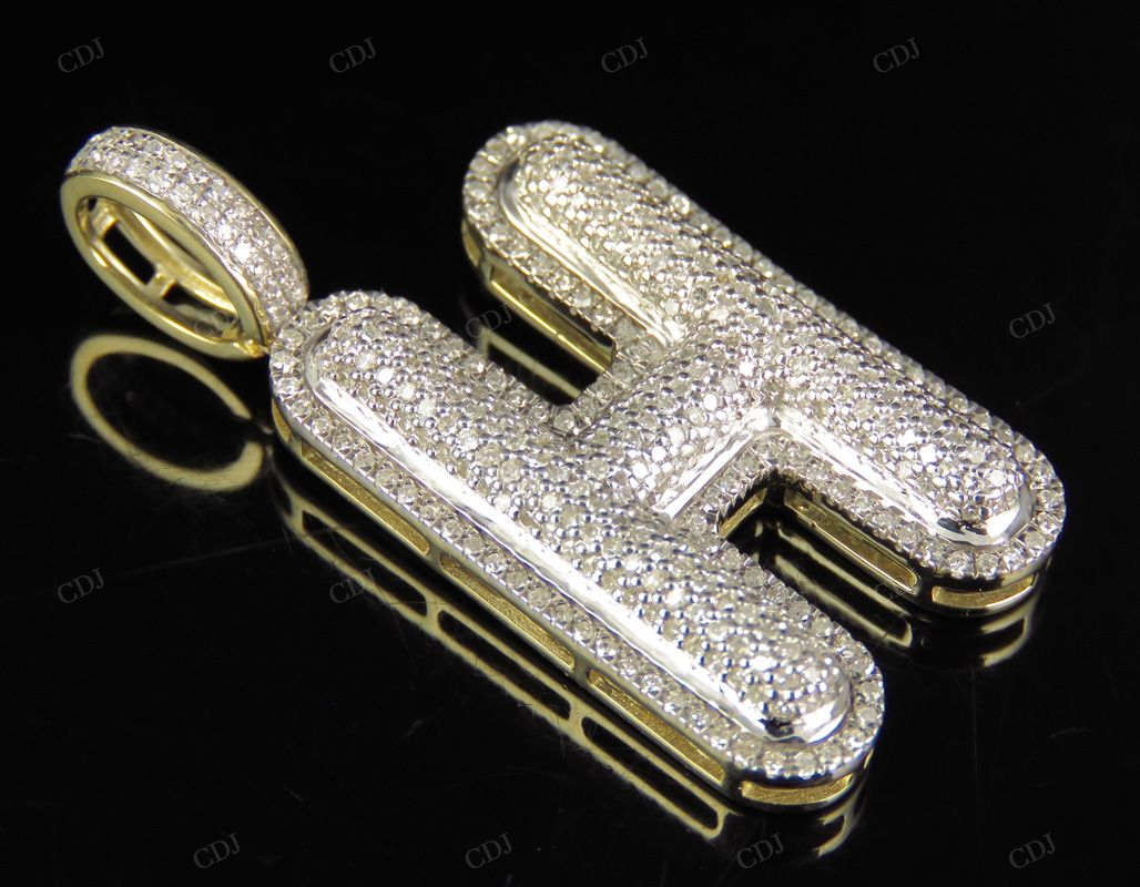 1.5" 1 CTW 10K Gold Real Diamond Initial H Letter Pendant CustomDiamJewel