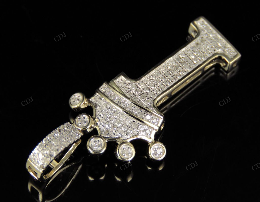 1.5" 0.4CTW 18K Gold Natural Diamond Crown Initial 'I' Letter Pendant CustomDiamJewel