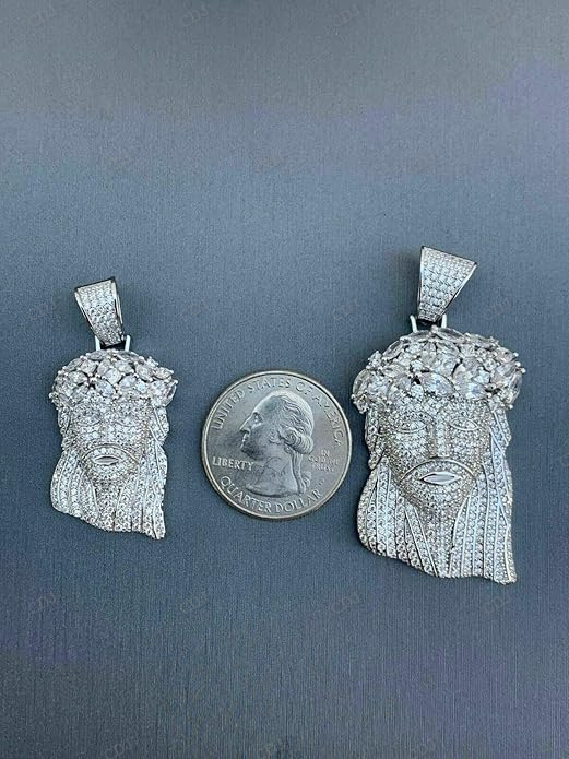 Fully Iced Out Sterling Silver Jesus Piece Pendant hip hop jewelry CustomDiamJewel