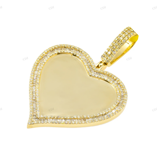 Baguette And Round Diamond 1.44 CT Heart Photo Pendant hip hop jewelry CustomDiamJewel